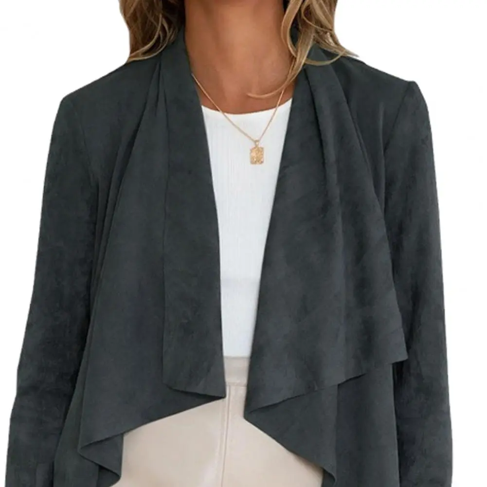 Women Vintage Chamois Leather Cropped Solid Long Sleeve Coats Female Irregular Lady Jacket Lady Autumn Streetwear Tops