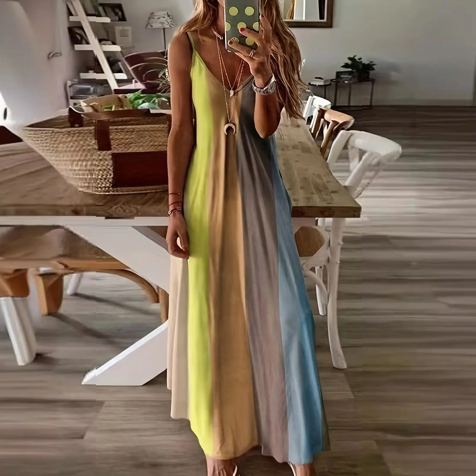 2023 Women Fashion Summer V Neck Dresses for Women Spaghetti Strap Maxi Dress Big Swing A-Line Loose Women Dress