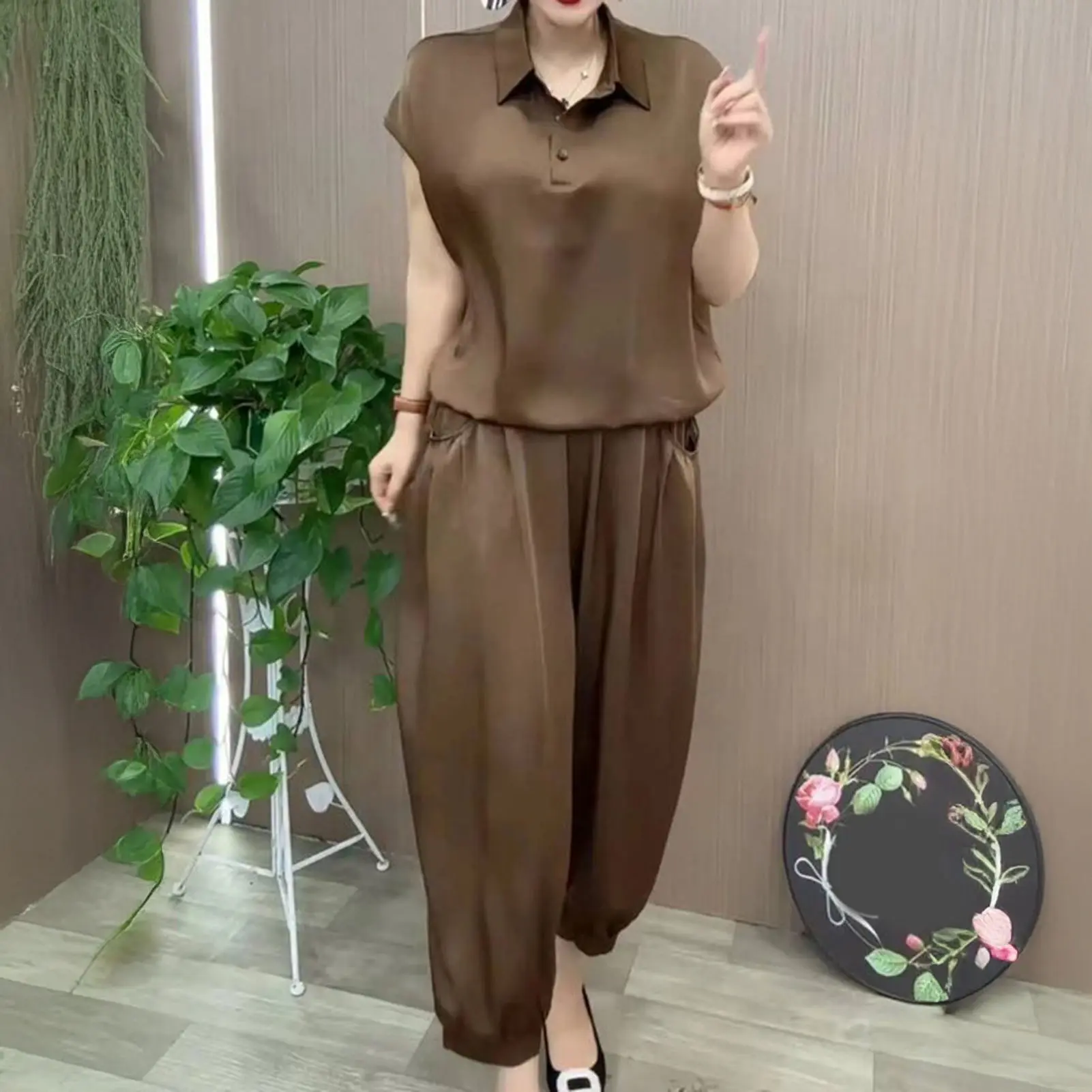 XL-5XL Summer Loose O-Neck Top Wide Leg Pants Two Piece New Elegant Pullover Pants Summer Suit Women Harajuku Style Suit