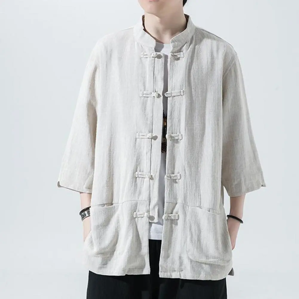 Men Shirt for Suit Pants Men's Chinese Style Cotton Linen Shirt Collection Retro Button-down Shirts for Street Party Travel