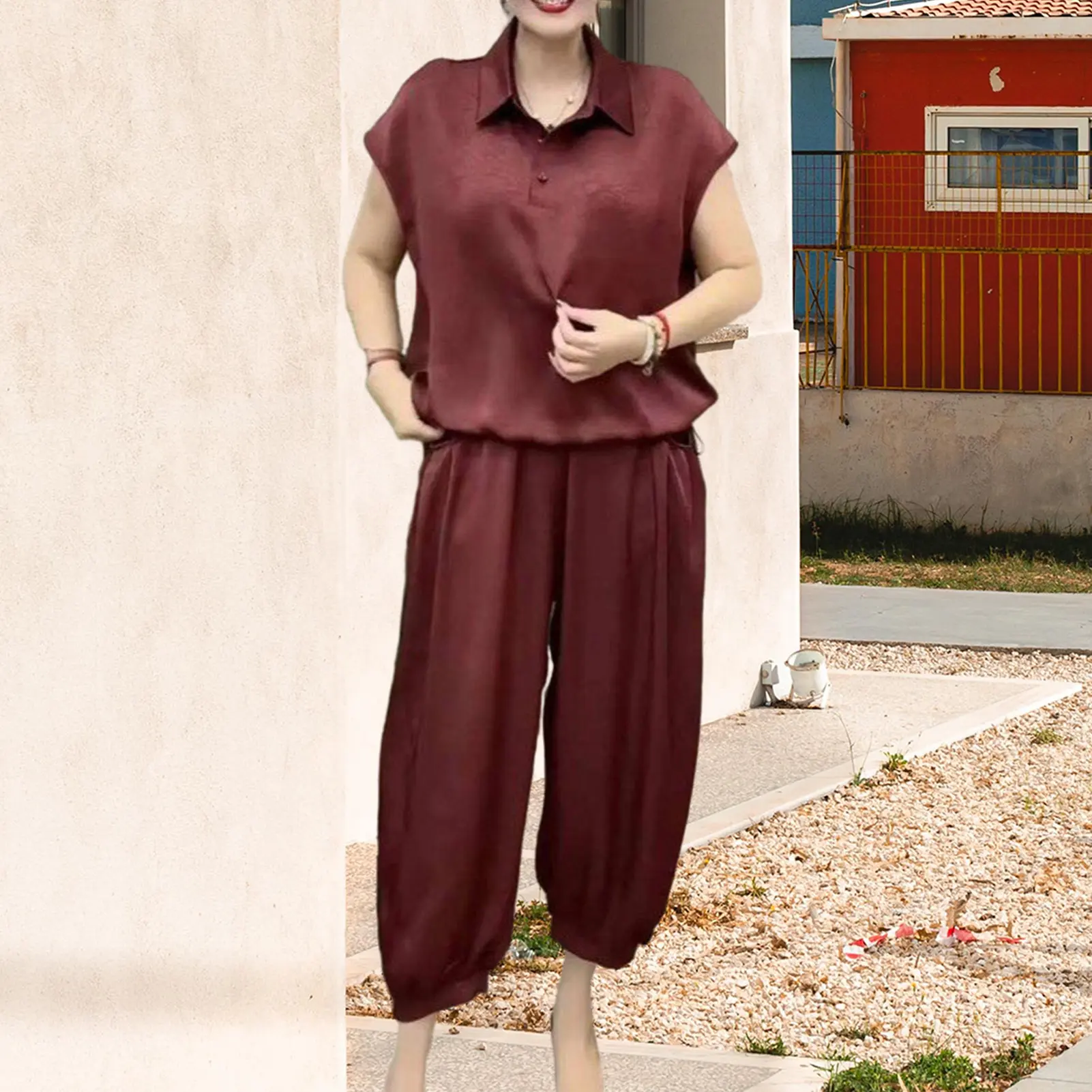 XL-5XL Summer Loose O-Neck Top Wide Leg Pants Two Piece New Elegant Pullover Pants Summer Suit Women Harajuku Style Suit