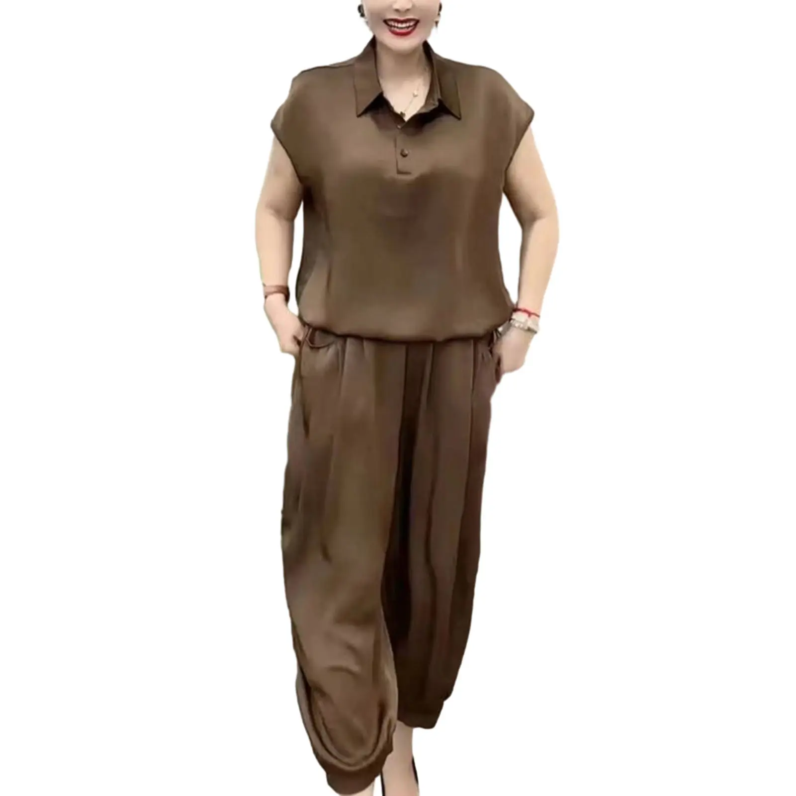 XL-5XL Summer Loose O-Neck Top Wide Leg Pants Two Piece New Elegant Pullover Pants Summer Suit Women Harajuku Style Suit