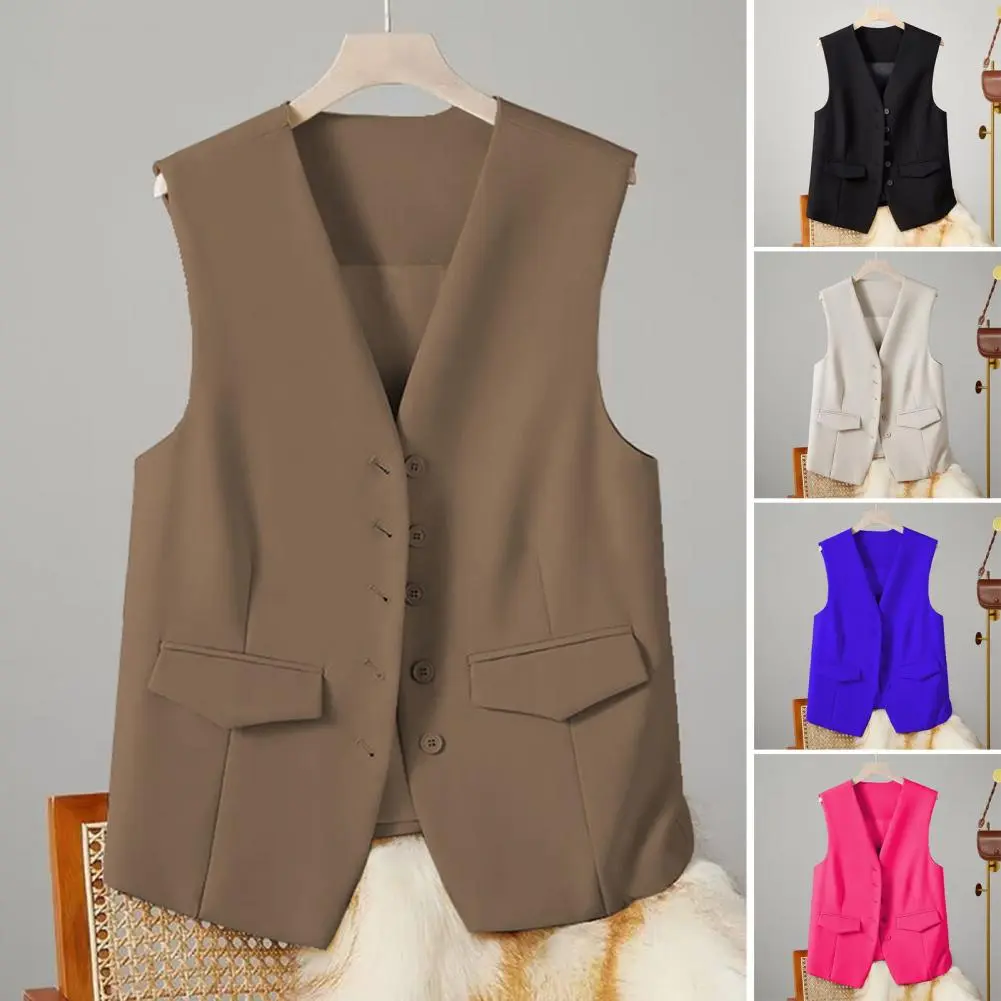 Women Single Breasted Sleeveless Waistcoat 2025 Fashion New Vintage All Season Tops Solid V Neck Koraen Vest Casual Street Coat