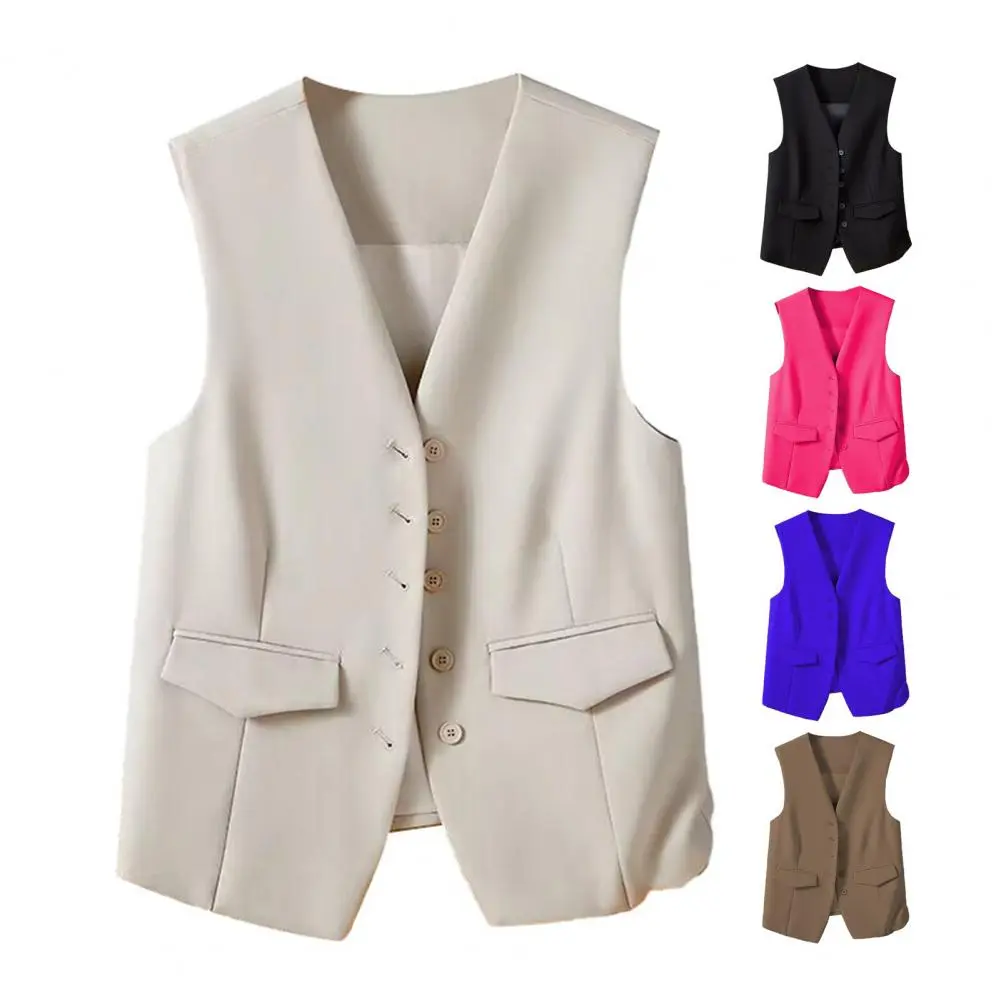 Women Single Breasted Sleeveless Waistcoat 2025 Fashion New Vintage All Season Tops Solid V Neck Koraen Vest Casual Street Coat