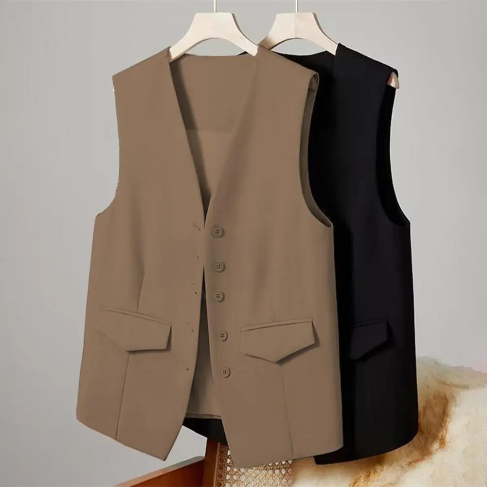 Women Single Breasted Sleeveless Waistcoat 2025 Fashion New Vintage All Season Tops Solid V Neck Koraen Vest Casual Street Coat
