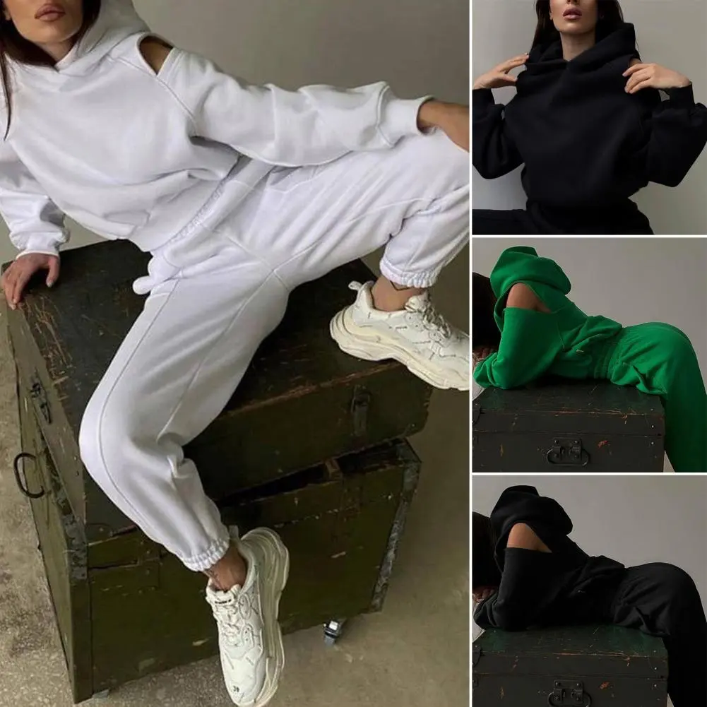 Casual Women Tracksuit Set Hooded Workout Suit Fitness Sports Female Clothes Outfit Loose Elastic-waist Running Trousers 2025