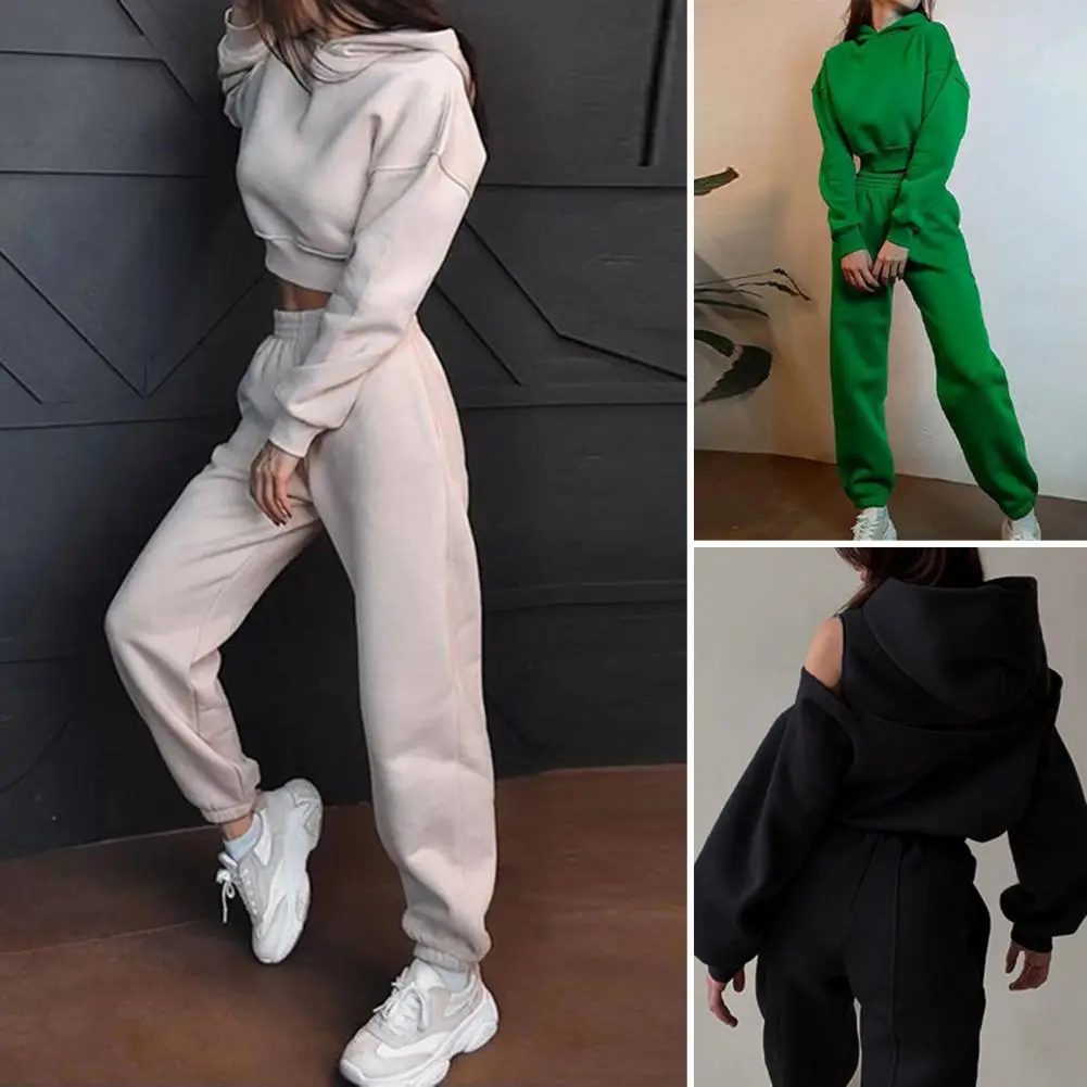 Casual Women Tracksuit Set Hooded Workout Suit Fitness Sports Female Clothes Outfit Loose Elastic-waist Running Trousers 2025