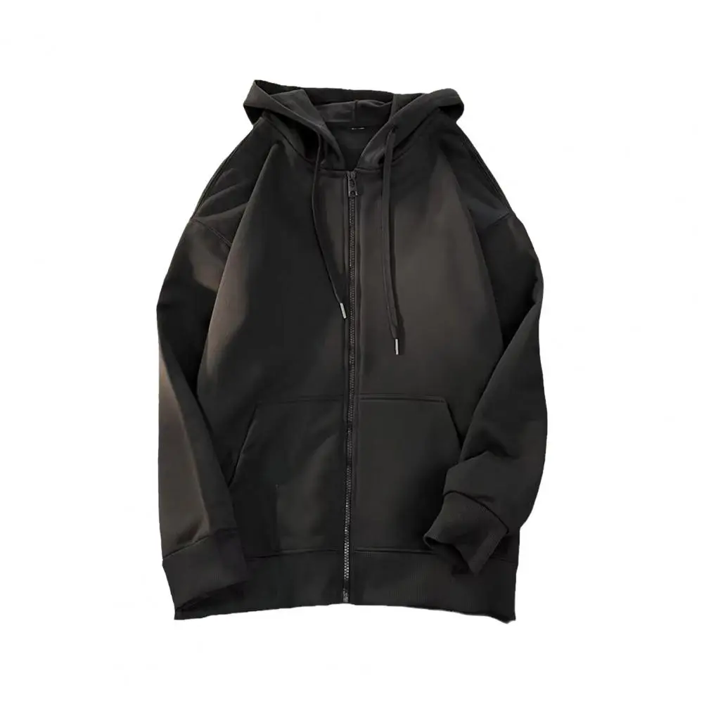 Men Hoodie Men's Fall Winter Hoodie Zip-up Cardigan with Drawstring Pockets American Style Plus Size Mid Length for Outerwear