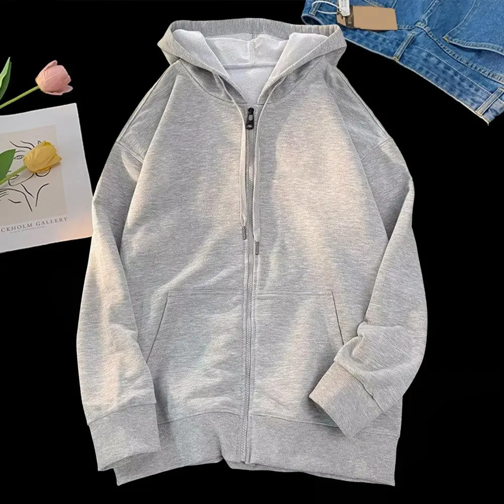 Men Hoodie Men's Fall Winter Hoodie Zip-up Cardigan with Drawstring Pockets American Style Plus Size Mid Length for Outerwear