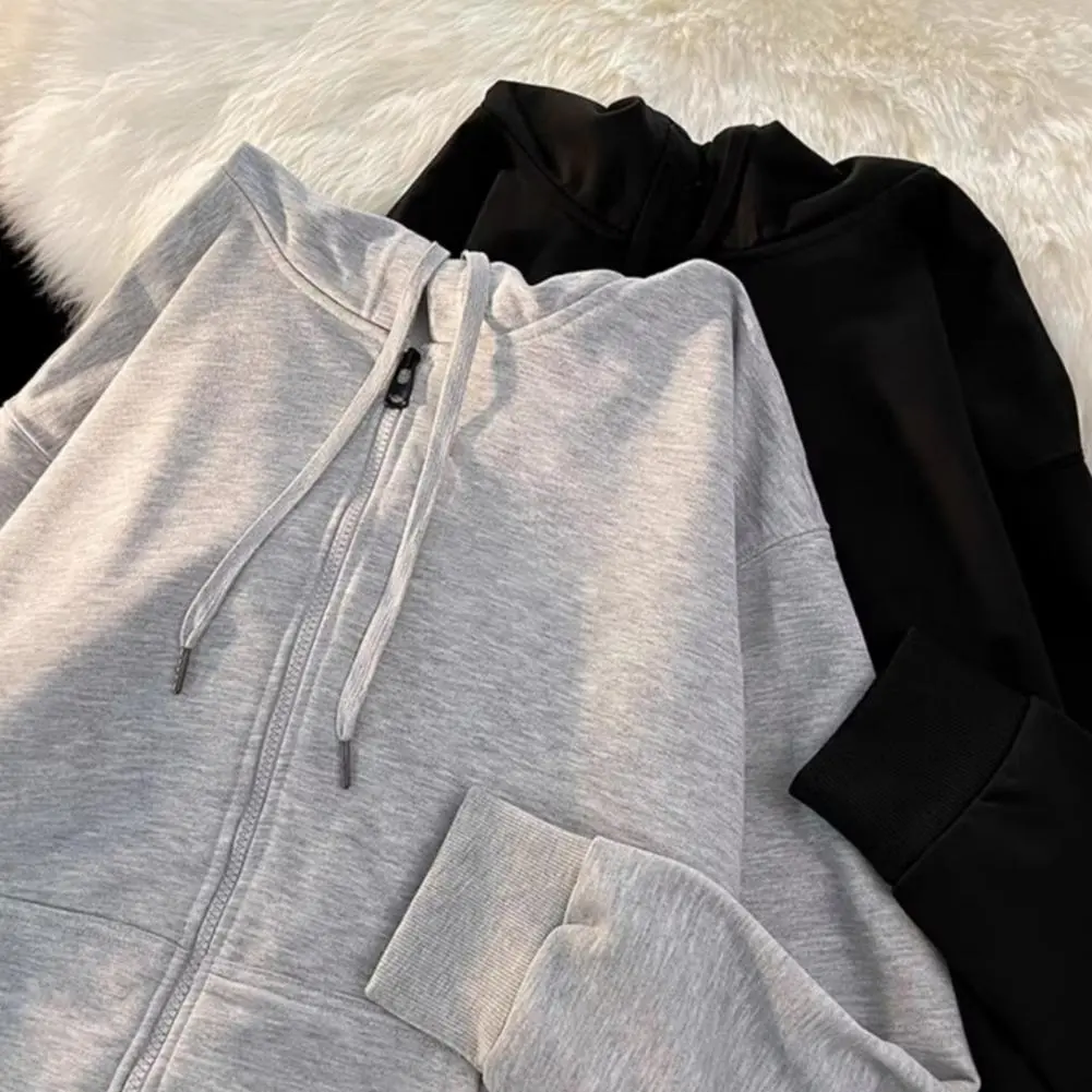 Men Hoodie Men's Fall Winter Hoodie Zip-up Cardigan with Drawstring Pockets American Style Plus Size Mid Length for Outerwear