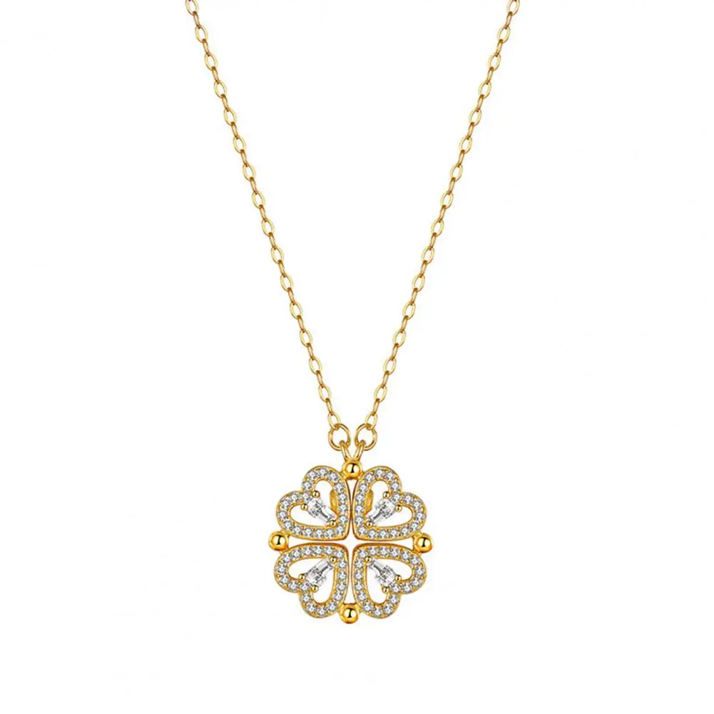 Four-leaf Clover Necklace Convertible Heart Clover Pendant Necklace for Women Valentine's Day Gift Cubic Zirconia Charm Jewelry