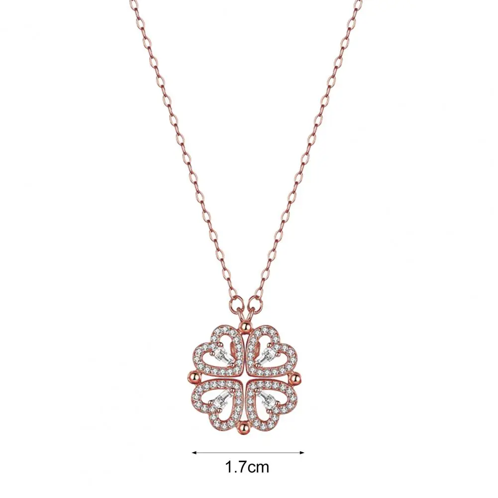 Four-leaf Clover Necklace Convertible Heart Clover Pendant Necklace for Women Valentine's Day Gift Cubic Zirconia Charm Jewelry