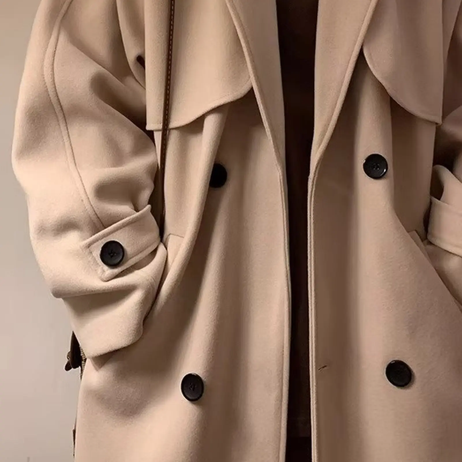 Men Tailored Wool Coat Elegant Men's Woolen Double-breasted Coat with Lapel Pockets Stylish Mid-length Winter for Men for Cold