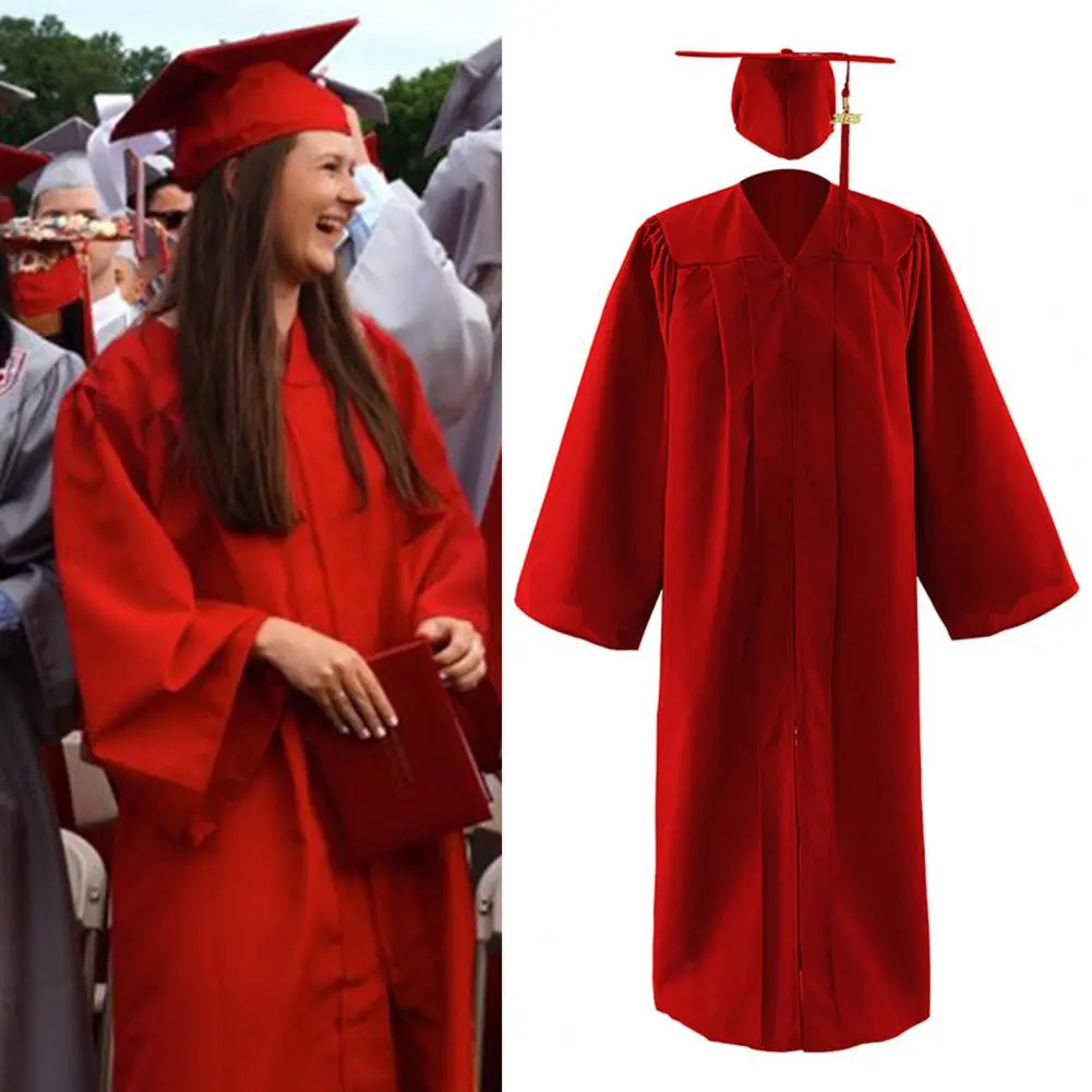 V-neck Bat-sleeved Robe Class of 2025 Graduation Gown Cap Tassel Set for High School University Students Tear-resistant for Men