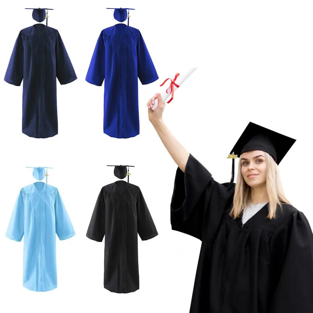 V-neck Bat-sleeved Robe Class of 2025 Graduation Gown Cap Tassel Set for High School University Students Tear-resistant for Men
