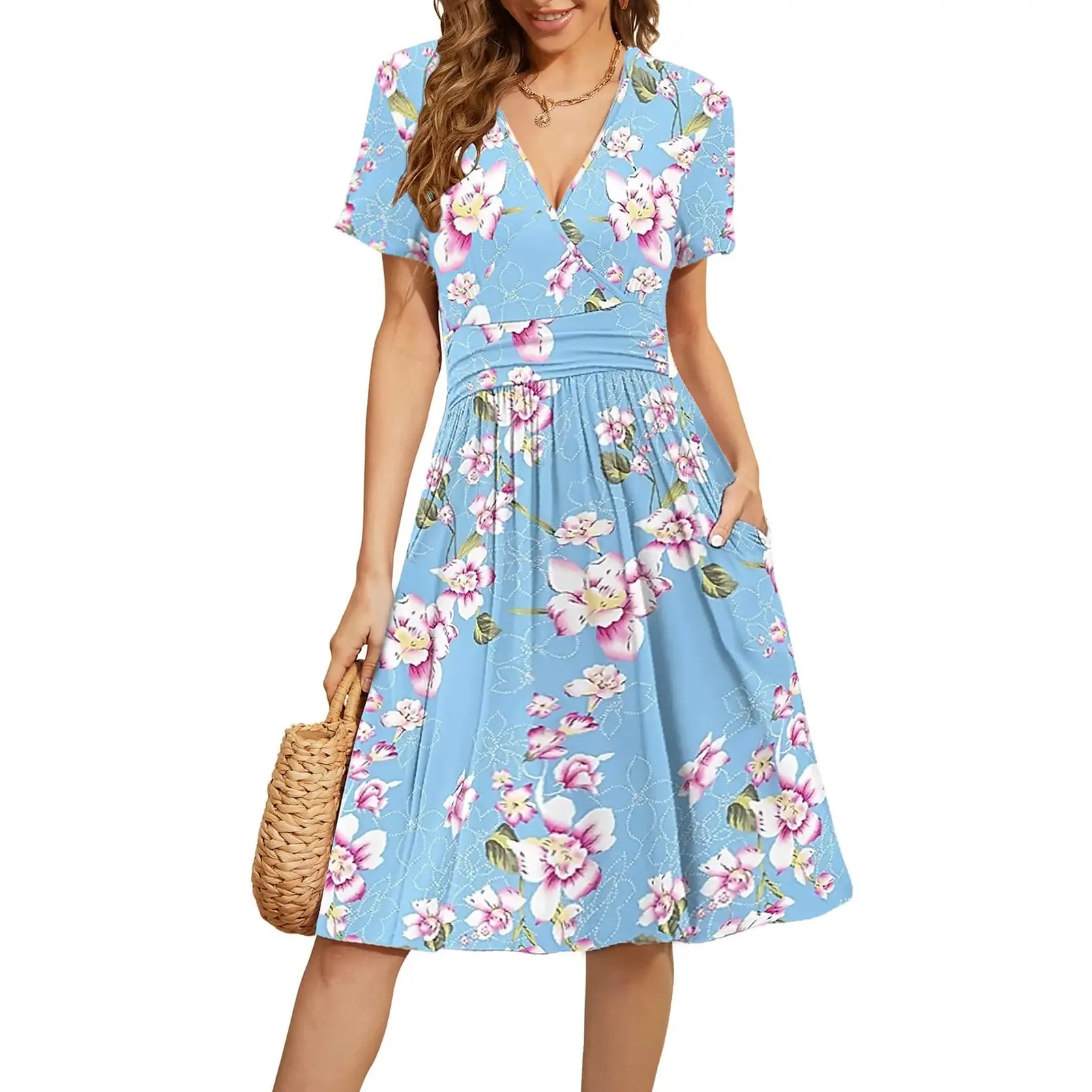 Fashion Elegant Casual Dress Woman Short Sleeve Loose Dress Woman Temperament Holiday Printed Dresses