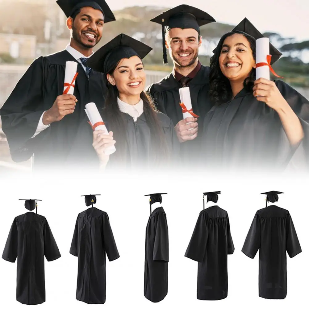 V-neck Bat-sleeved Robe Class of 2025 Graduation Gown Cap Tassel Set for High School University Students Tear-resistant for Men