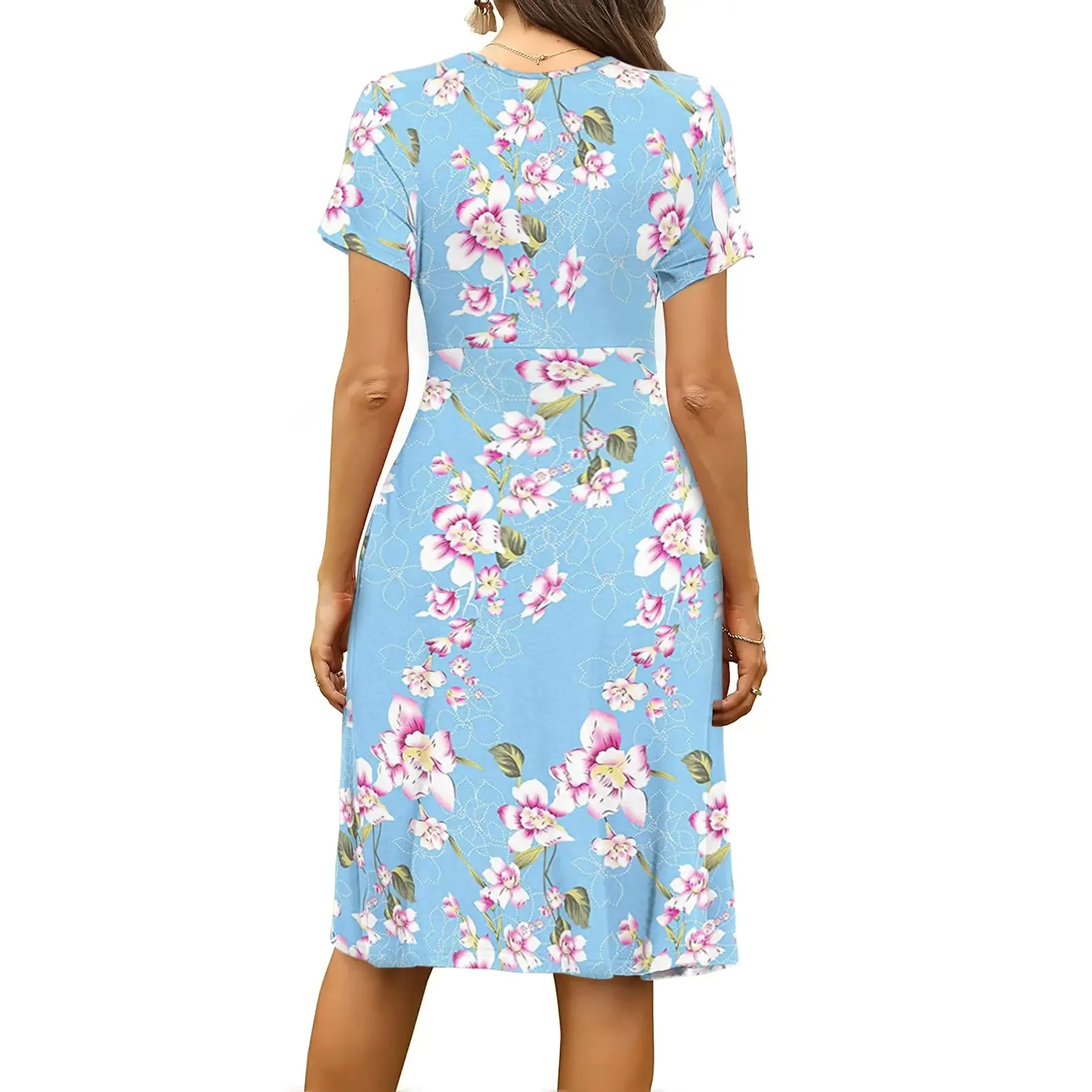 Fashion Elegant Casual Dress Woman Short Sleeve Loose Dress Woman Temperament Holiday Printed Dresses
