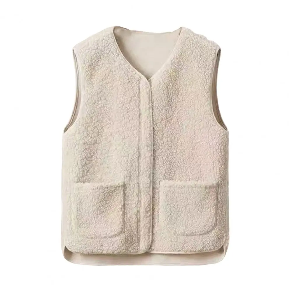Jacket Stylish Plus Size Fleece Vest with Dual Pockets for Women Cozy Round Neck Waistcoat Ideal for Wear School Travel Spring