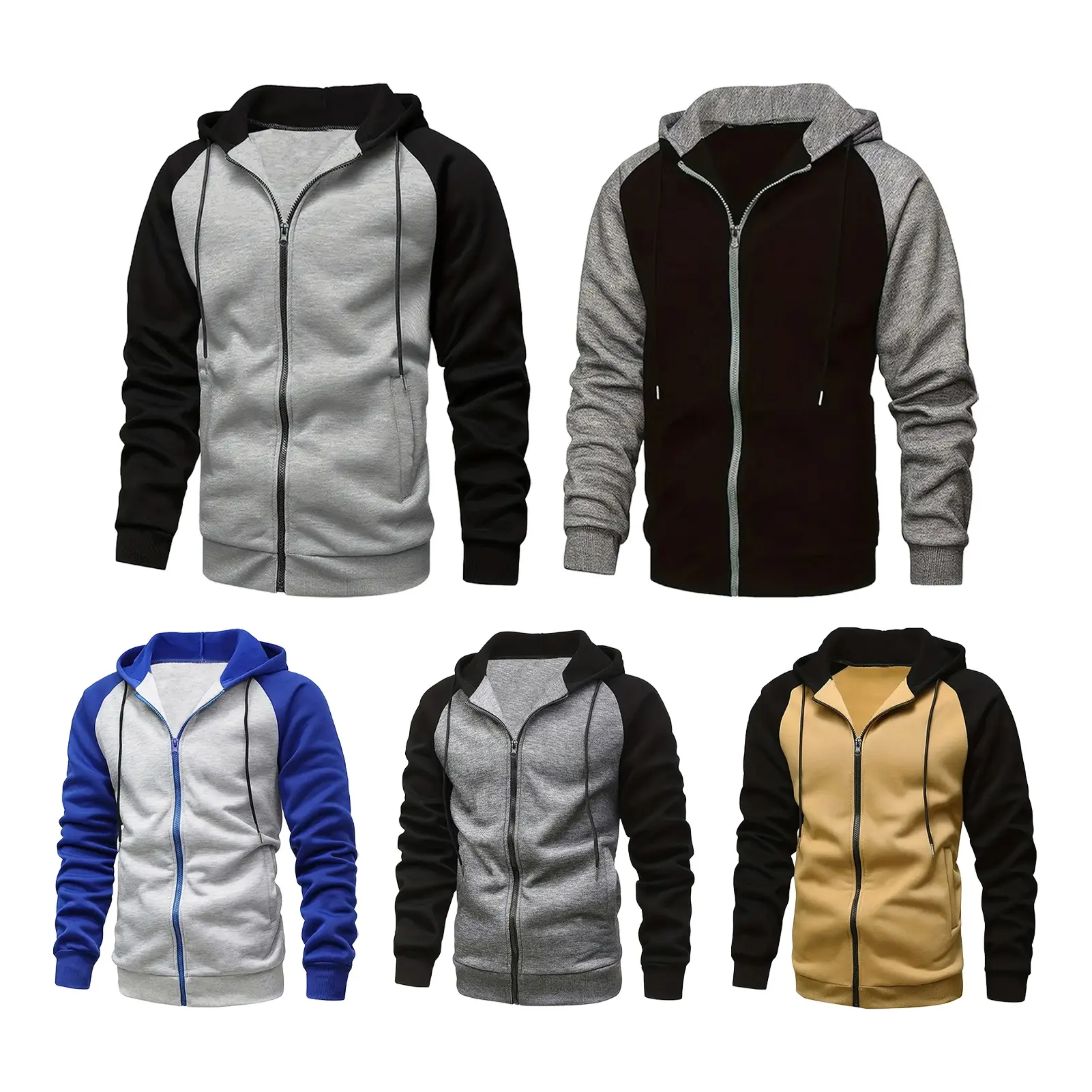 Casual Outwear Multi-color Pullover Outwear Comfortable Men Color Block Long Sleeve Hooded Zipper Jacket Fashion Warm