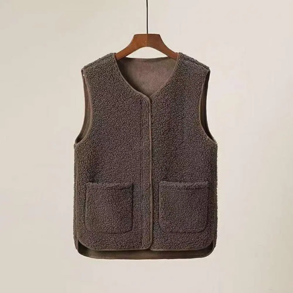 Jacket Stylish Plus Size Fleece Vest with Dual Pockets for Women Cozy Round Neck Waistcoat Ideal for Wear School Travel Spring