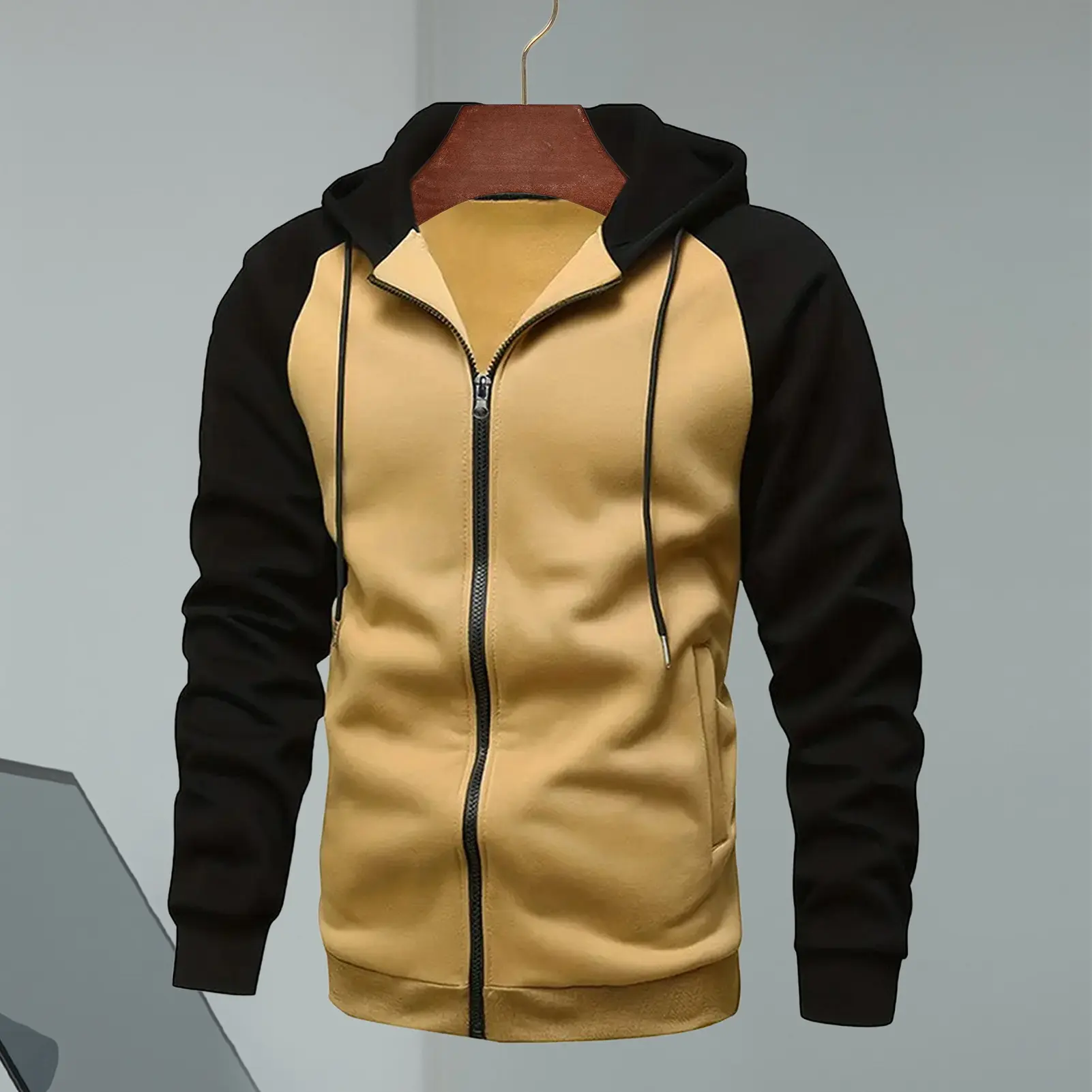 Casual Outwear Multi-color Pullover Outwear Comfortable Men Color Block Long Sleeve Hooded Zipper Jacket Fashion Warm