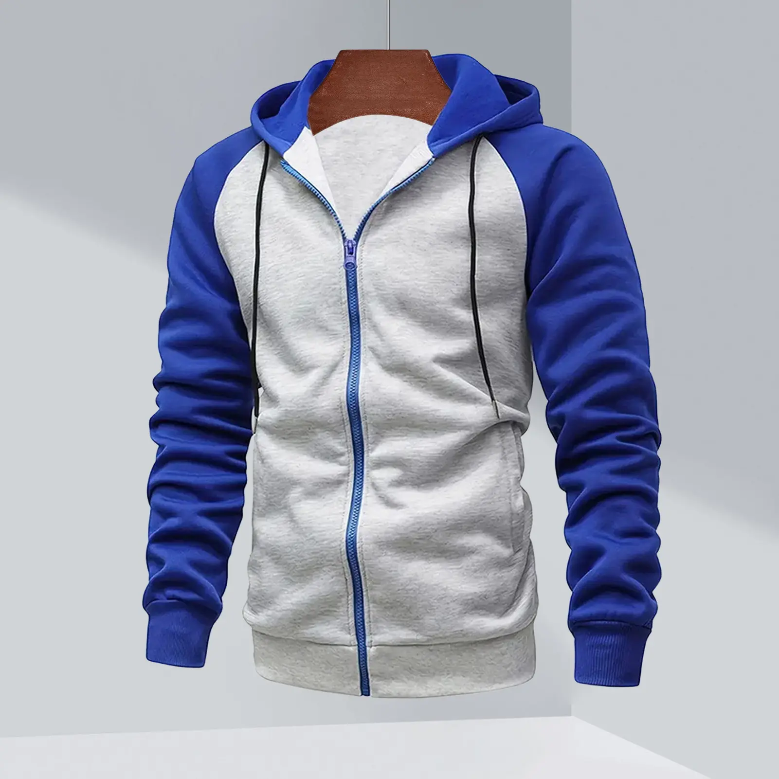 Casual Outwear Multi-color Pullover Outwear Comfortable Men Color Block Long Sleeve Hooded Zipper Jacket Fashion Warm