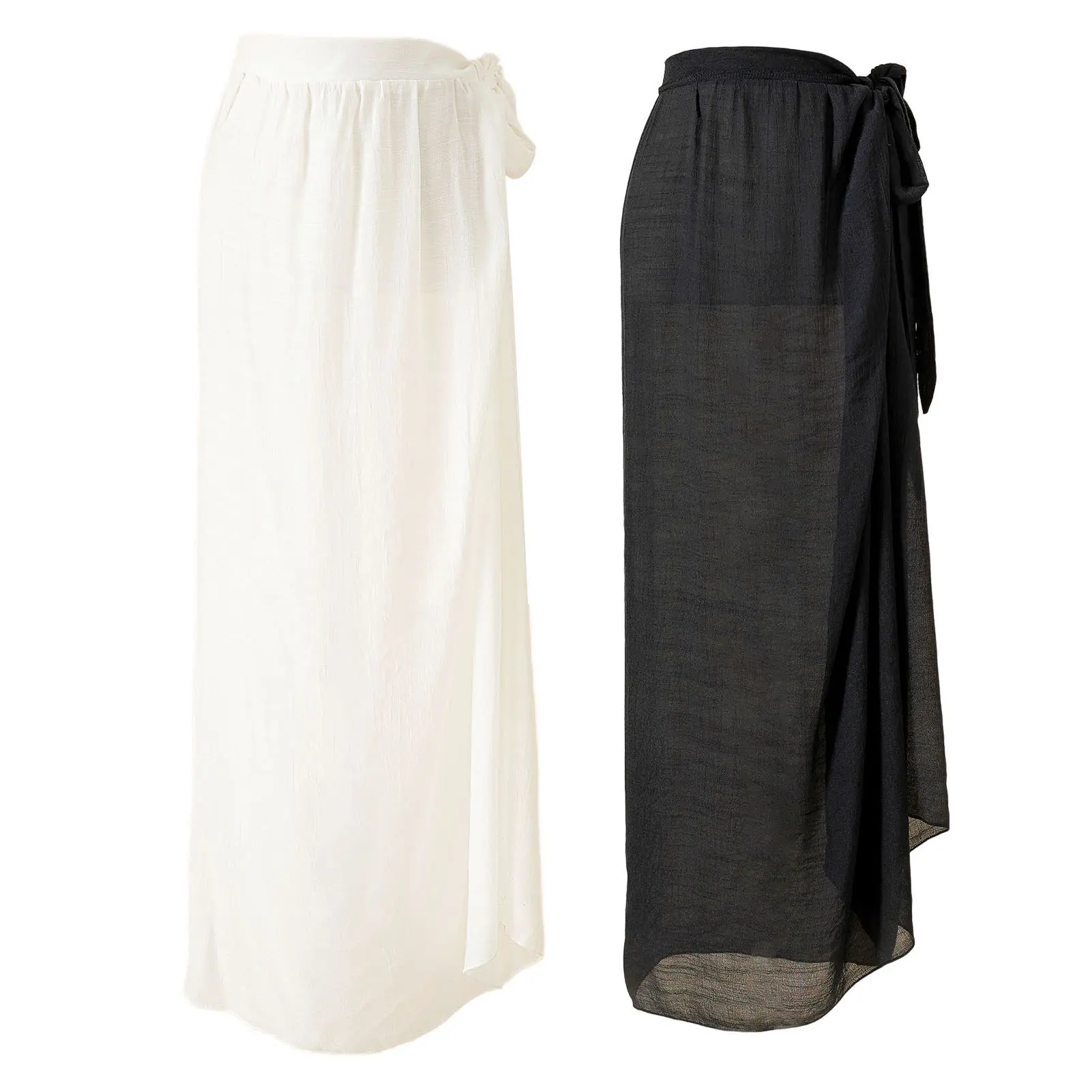 Mesh See Through Women's Skirt Mesh Big Hem Ankle Length Thin High Waist Elastic Waist Summer Shiny Solid Long Skirts