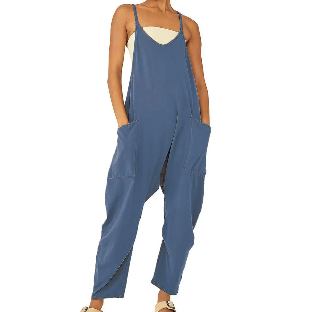 Casual Loose Jumpsuit Women Spaghetti Long Camis Summer Solid Cotton Linen Strap Wide Leg Pants Bib Overalls Sleeveless Jumpsuit