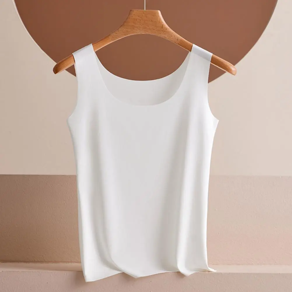 Versatile Color Top Scoop Neck Ice Silk Tank Top for Women Camisole Blouse Slim Fit Vest Strap Thin Base Shirt for Summer