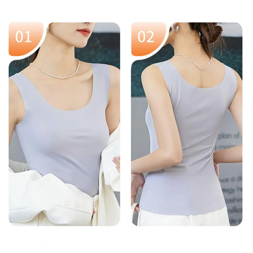 Versatile Color Top Scoop Neck Ice Silk Tank Top for Women Camisole Blouse Slim Fit Vest Strap Thin Base Shirt for Summer