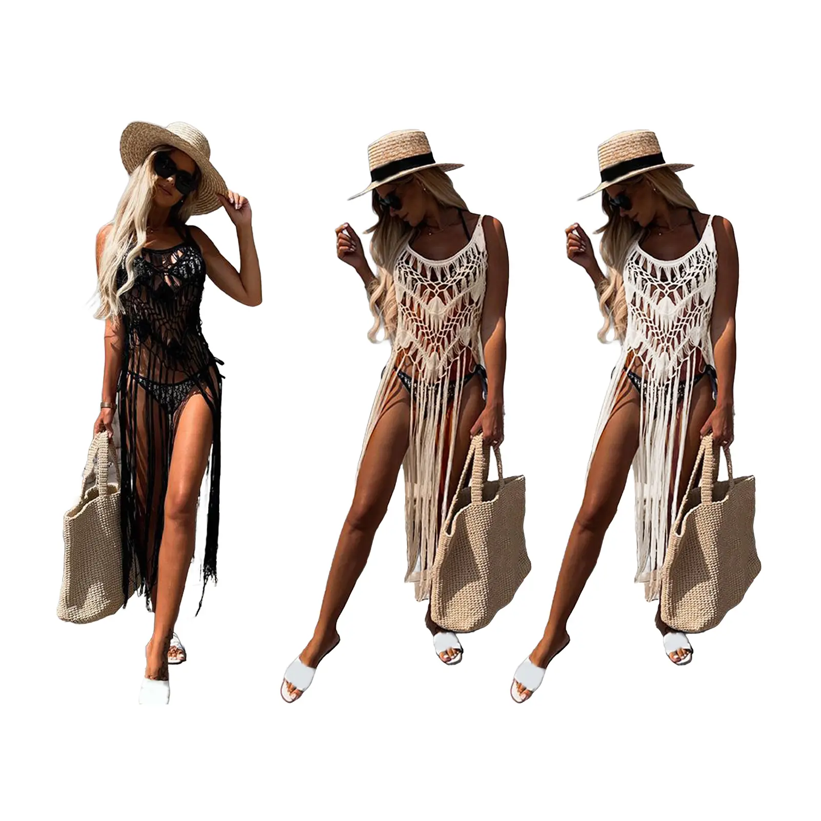 Bikini Cover-up dress Hook flower hollow Casual Women Summer Midi Dress 2023 Large Size Sleeveless A Line Boho Beach Dresses