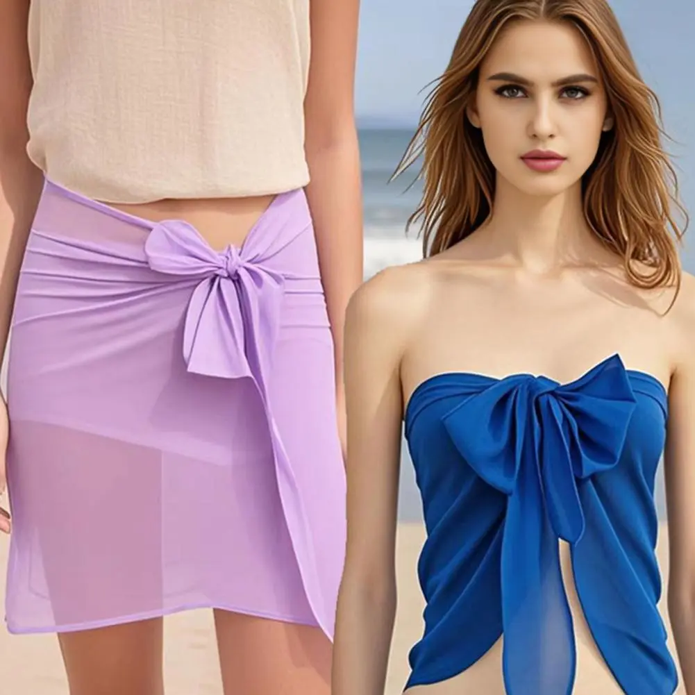 Breathable Cover Up Skirt Stylish Lace-up Beach Towel Cover Up Skirt for Women Solid Color Uv Protection Versatile for Summer