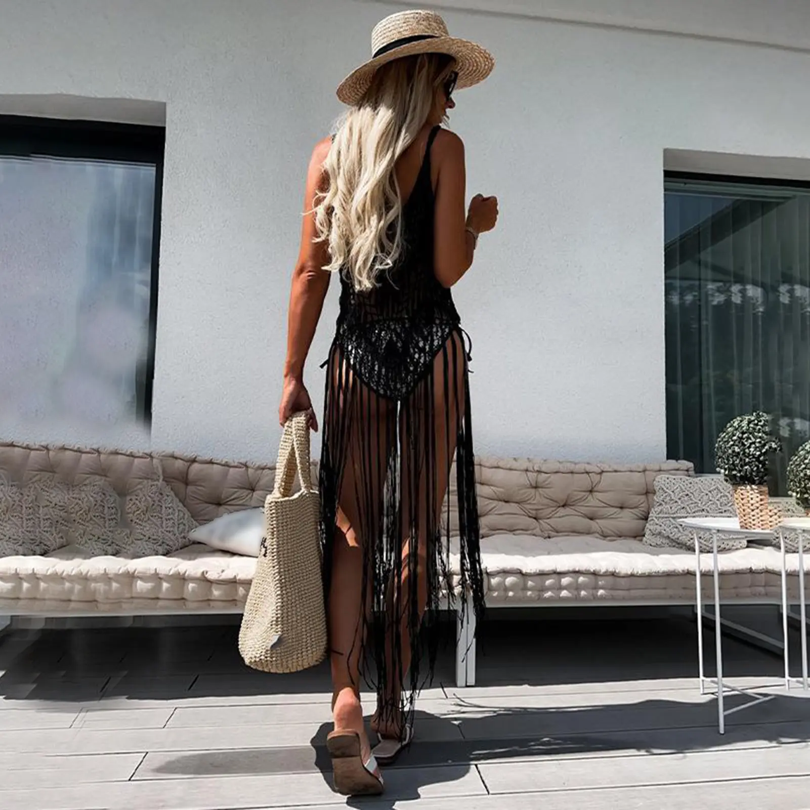 Bikini Cover-up dress Hook flower hollow Casual Women Summer Midi Dress 2023 Large Size Sleeveless A Line Boho Beach Dresses
