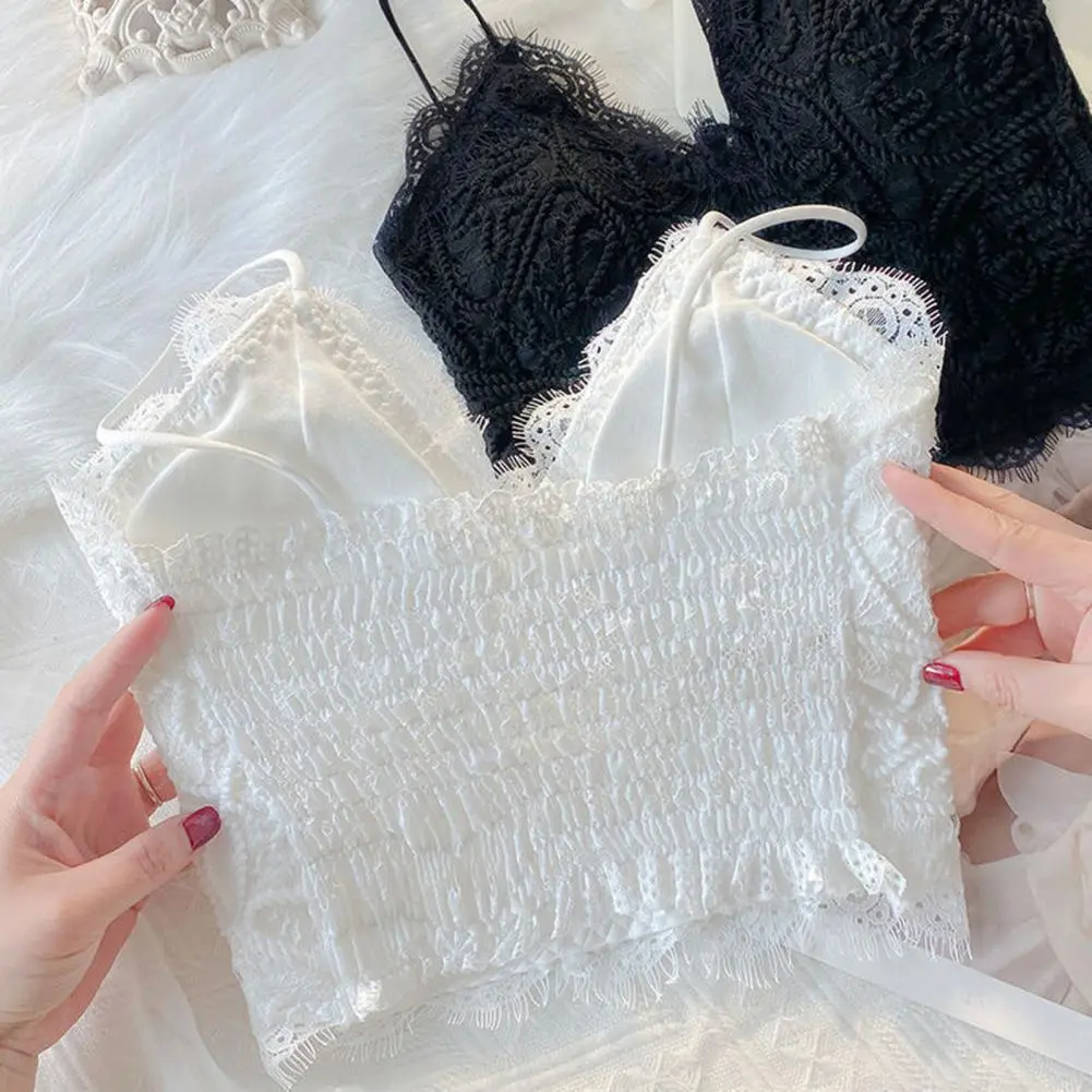 2025 Hot Sexy Women Crop Top Tank Women Spring and summer V-neck lace solid color patchwork pullover sleeveless vest t-shirt