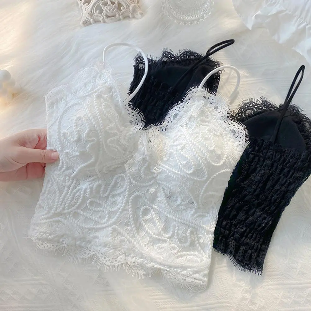 2025 Hot Sexy Women Crop Top Tank Women Spring and summer V-neck lace solid color patchwork pullover sleeveless vest t-shirt