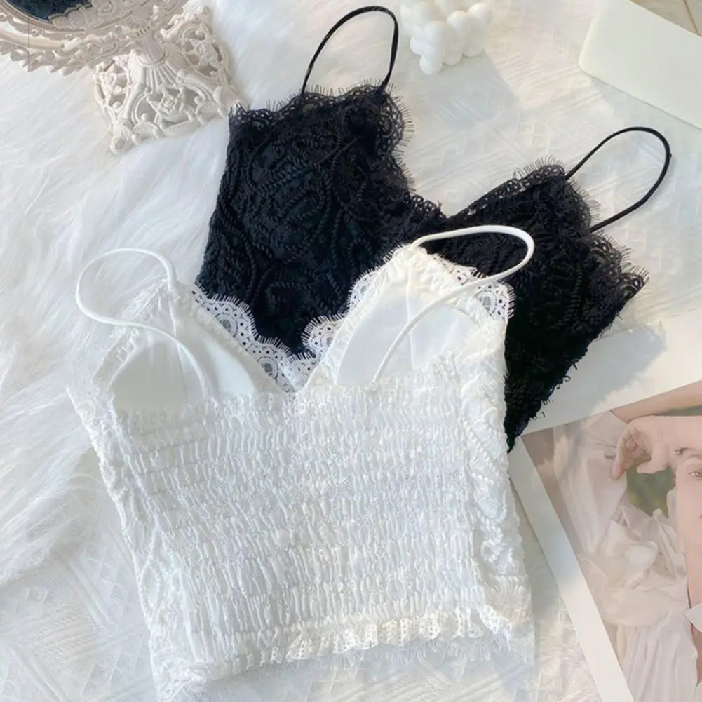 2025 Hot Sexy Women Crop Top Tank Women Spring and summer V-neck lace solid color patchwork pullover sleeveless vest t-shirt