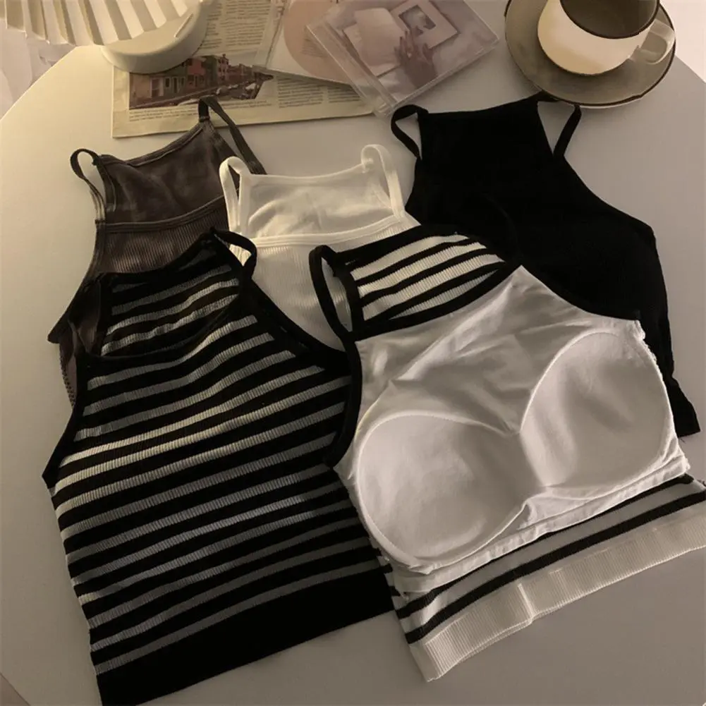 Nylon Tank Top Stylish Women's Ribbed Tank Tops with Built-in Bra Chest Pad Summer Sleeveless Racerback Crop Top for Outer