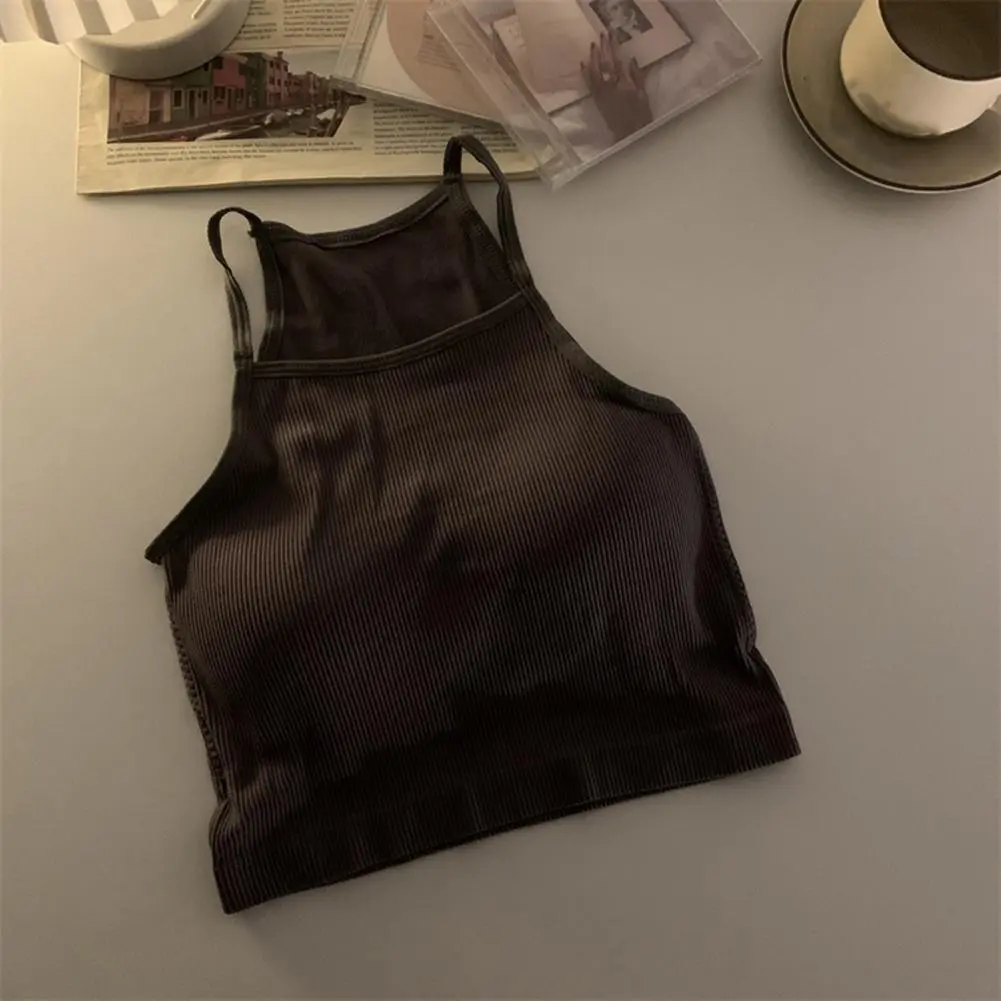 Nylon Tank Top Stylish Women's Ribbed Tank Tops with Built-in Bra Chest Pad Summer Sleeveless Racerback Crop Top for Outer