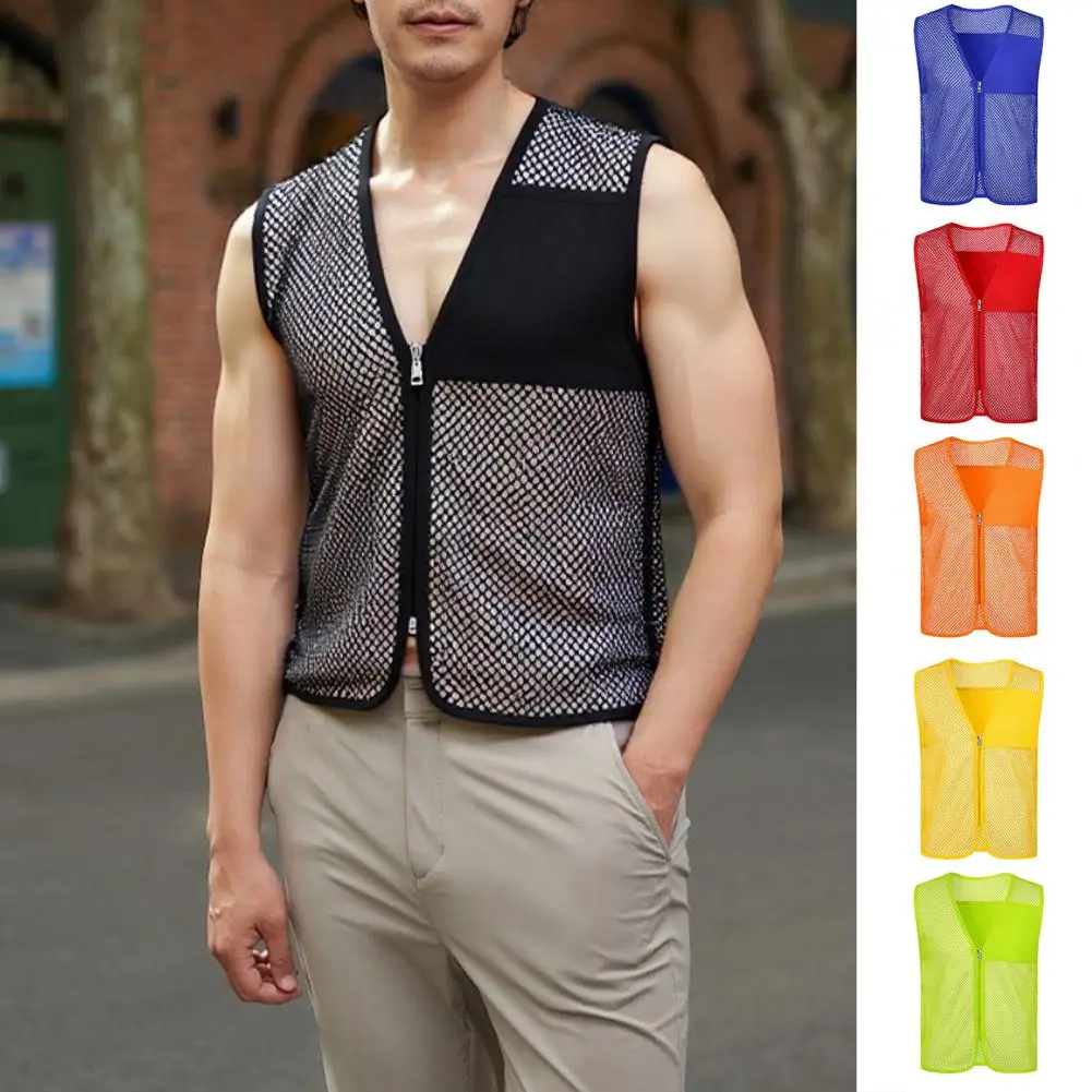 Mesh Vest Personality Logo Text Casual Vest Clothes Men And Women Work Clothes Uniform Jacket Tops