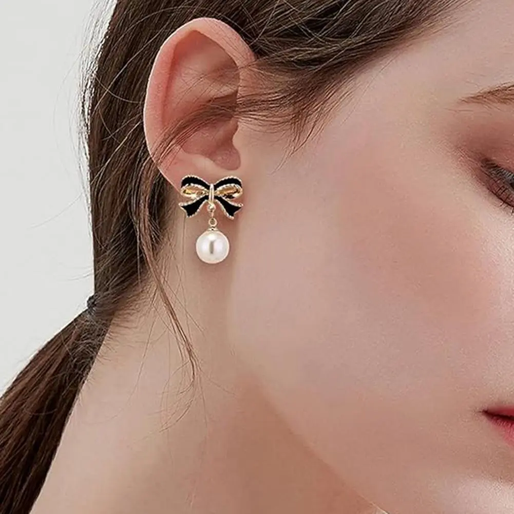 Hot Fashion Cute Pink Bow Earrings Imitation Pearl Earrings Upscale Wedding For Women Girls Party Jewelry Gifts New Fashion