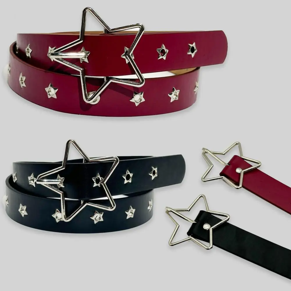 Adjustable Women Belt Punk Style Women's Belt with Rock Star Pattern Adjustable Hollow Hole Design for Dresses Jeans for Edgy