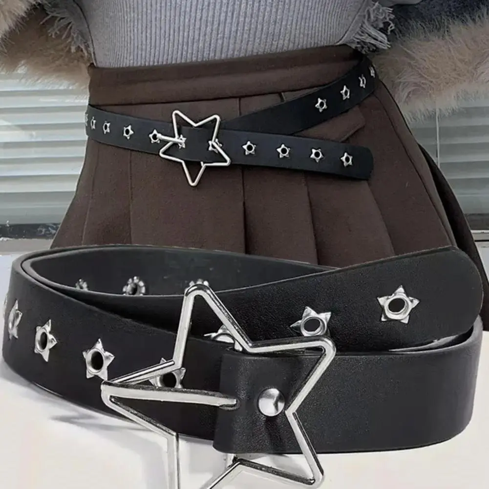 Adjustable Women Belt Punk Style Women's Belt with Rock Star Pattern Adjustable Hollow Hole Design for Dresses Jeans for Edgy