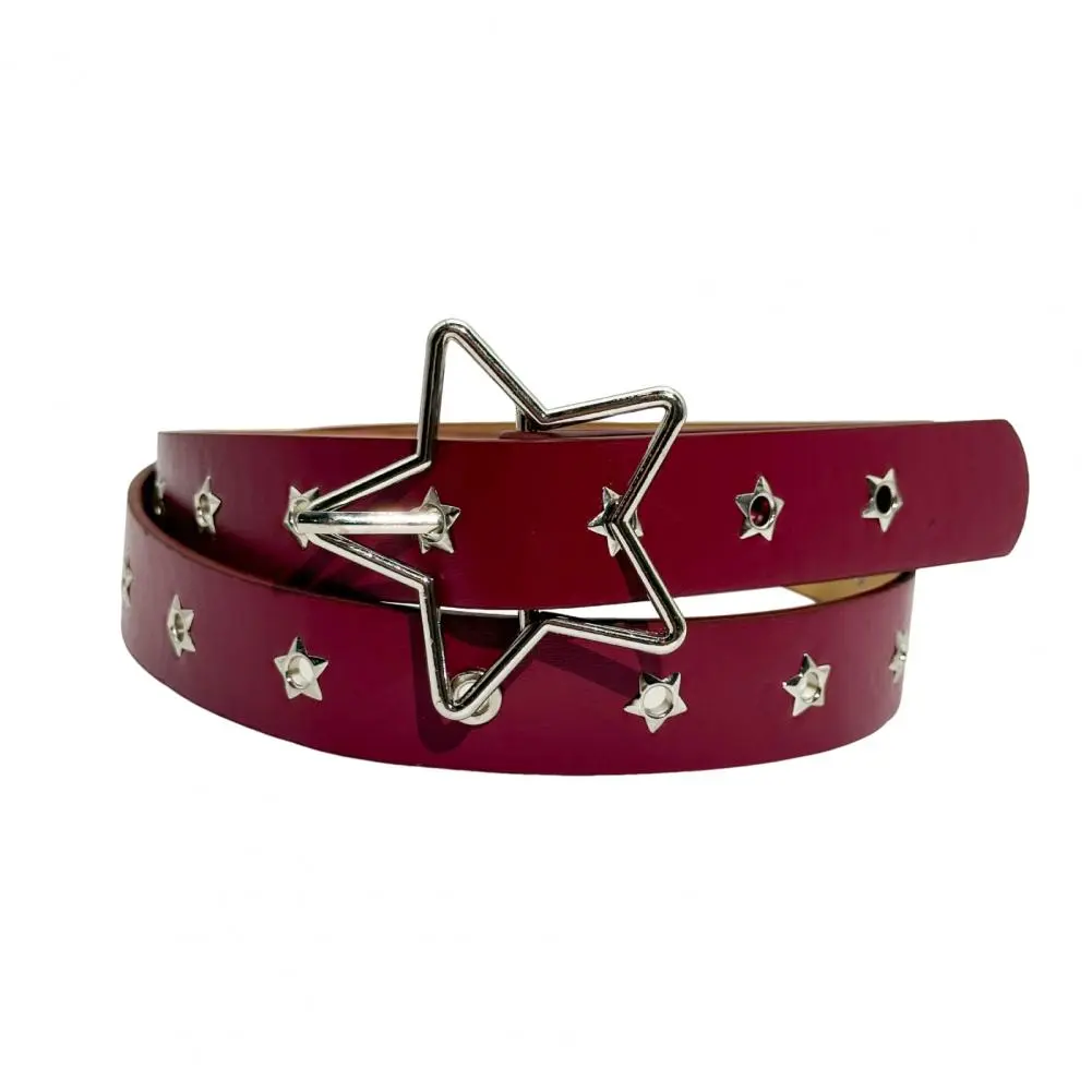 Adjustable Women Belt Punk Style Women's Belt with Rock Star Pattern Adjustable Hollow Hole Design for Dresses Jeans for Edgy