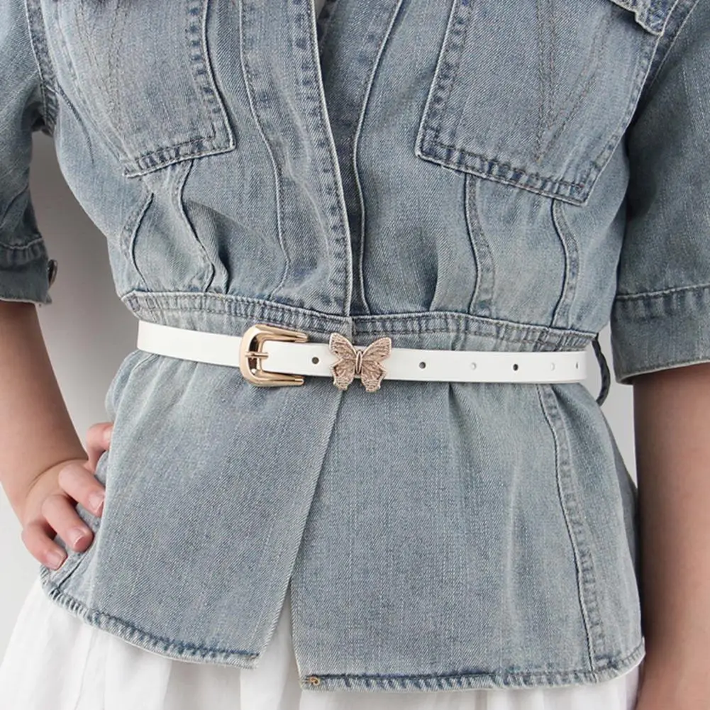 Women Imitation Leather Belt Stylish Imitation Leather Women's Belt with Butterflies Buckle Adjustable Length Waist for Dress