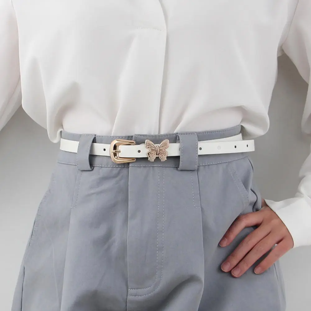 Women Imitation Leather Belt Stylish Imitation Leather Women's Belt with Butterflies Buckle Adjustable Length Waist for Dress