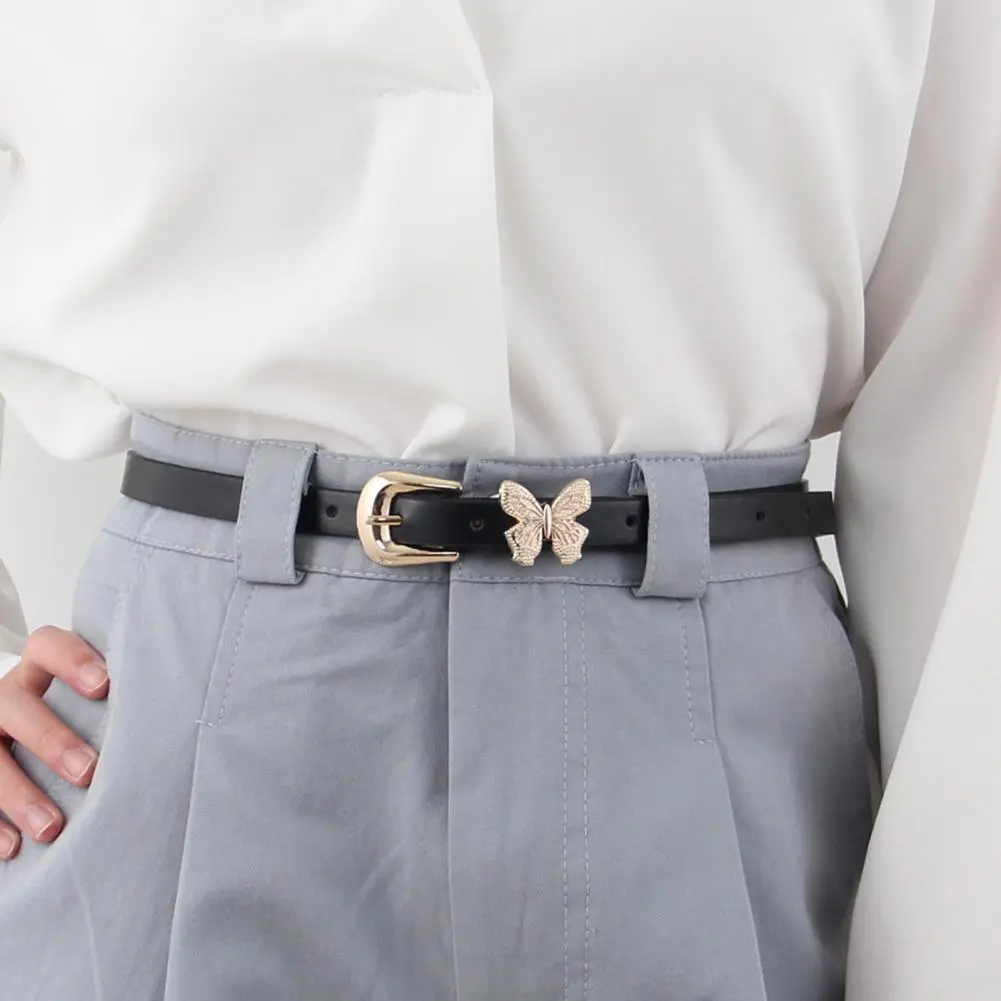 Women Imitation Leather Belt Stylish Imitation Leather Women's Belt with Butterflies Buckle Adjustable Length Waist for Dress