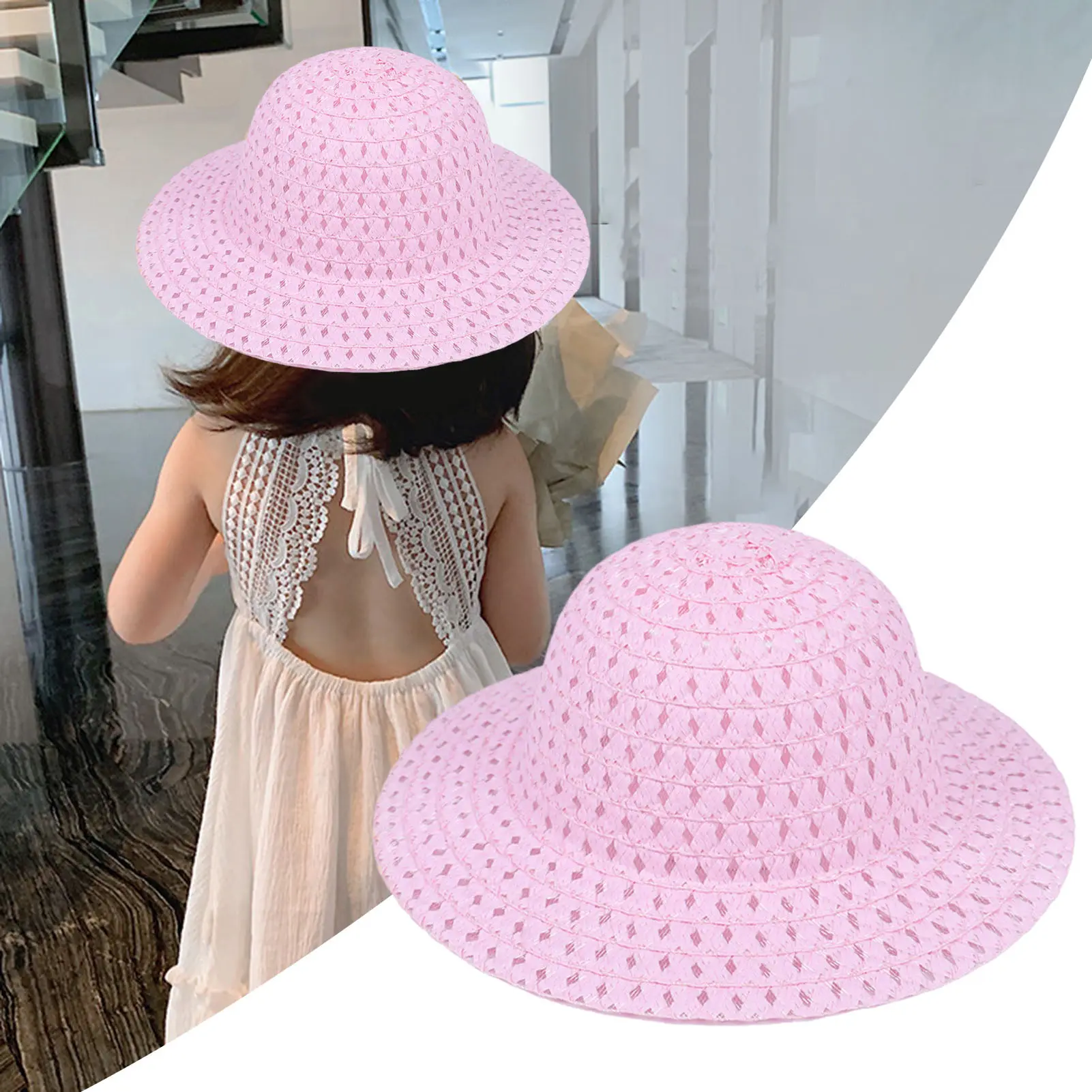 Kids Hat For Girls 2-7Y Straw Children's Sunshade Cap Bag Summer Baby Travel Sunscreen Beach Hat Sun Fisherman Cap Fashion Style