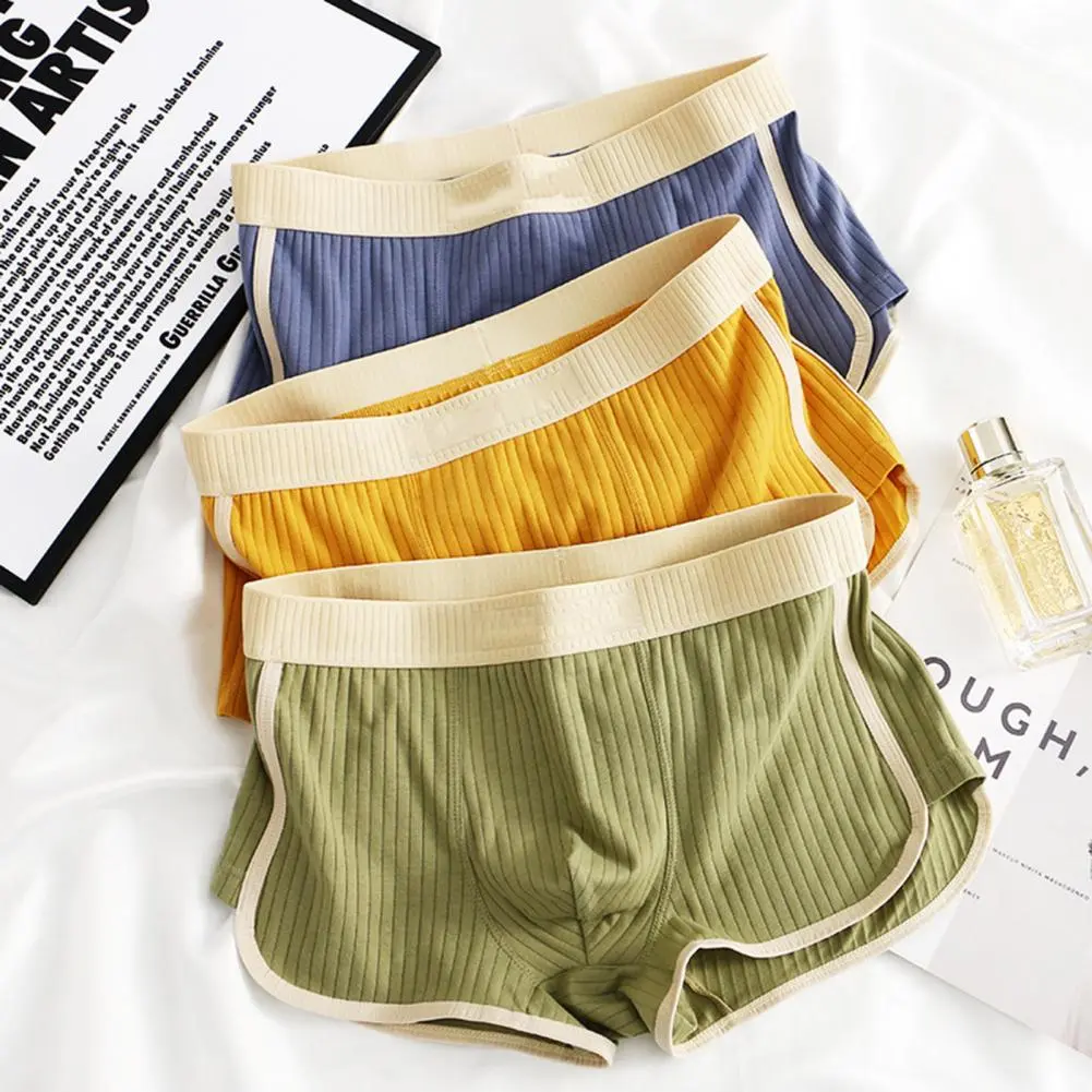 Contrasting Design Underwear Men's Mid-rise Patchwork Color Boxer Briefs with Elastic Waistband for Daily Wear Soft for Comfort