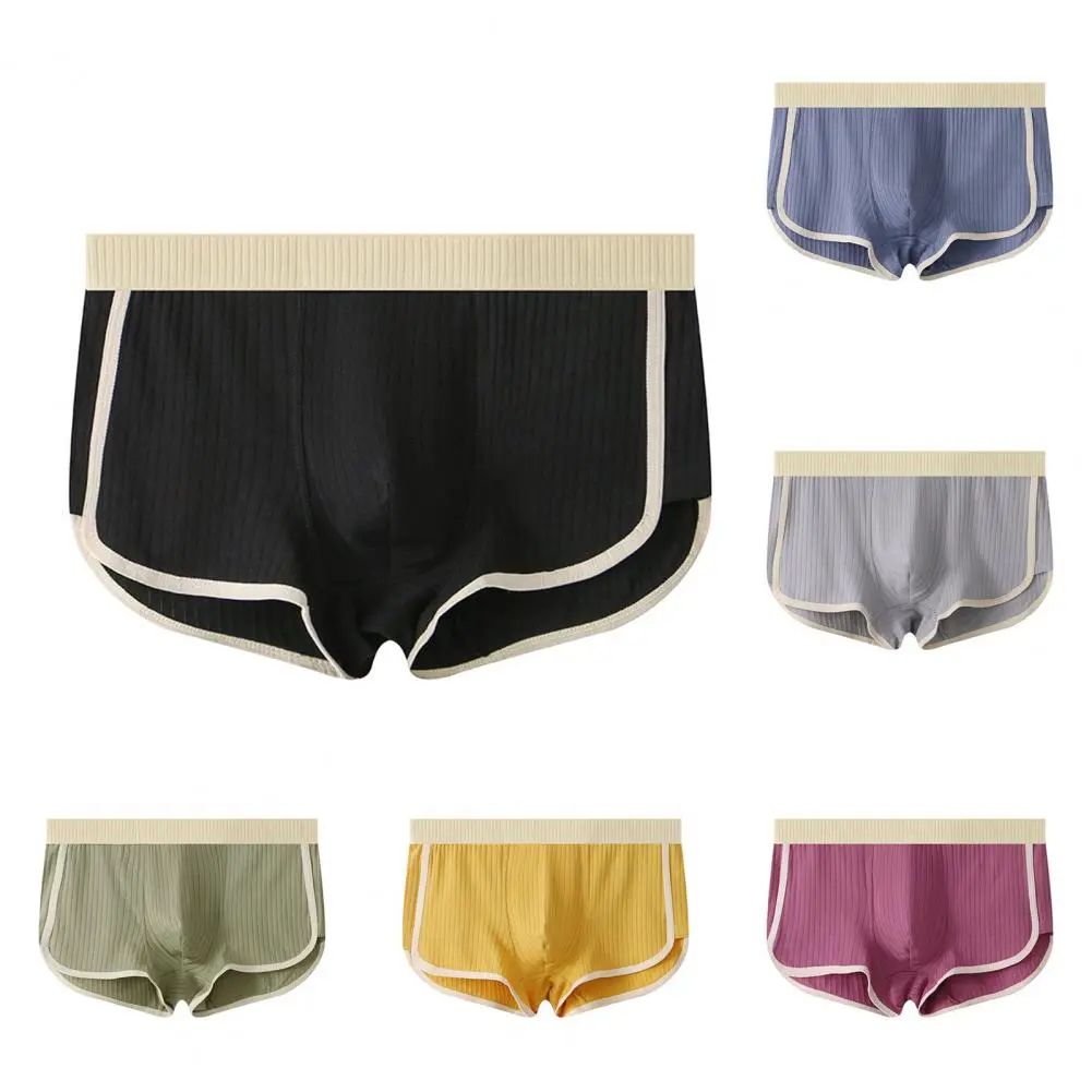 Contrasting Design Underwear Men's Mid-rise Patchwork Color Boxer Briefs with Elastic Waistband for Daily Wear Soft for Comfort